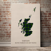 Campbell of Breadalbane Modern Tartan Scotland Map Canvas – “Tartan Runs Through My Veins” Wall Art